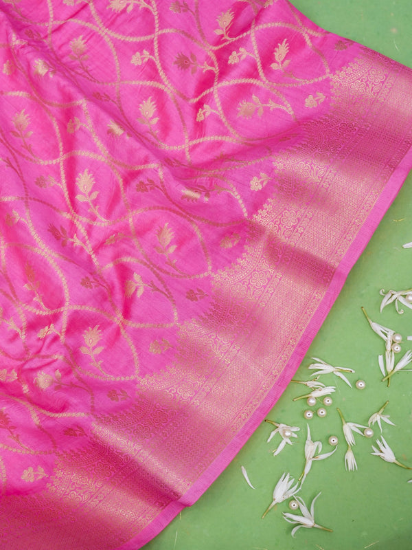 Pure Rani Pink Chiniya Silk Banarasi Saree