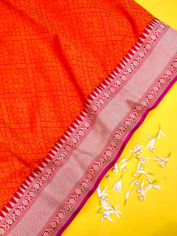 Orange Pure Katan Silk Tanchui Handloom Saree