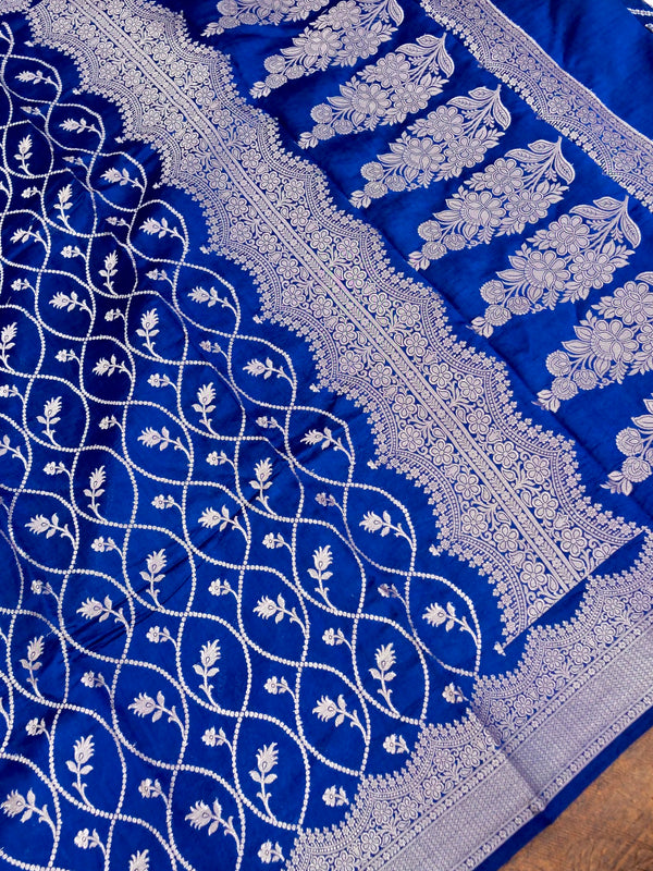 Pure Blue Chiniya Silk Banarasi Saree