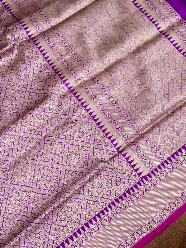 Purple Pure Katan Silk Zari Handloom Saree