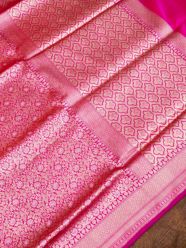 Rani Pink Pure Katan Silk Tanchui Saree