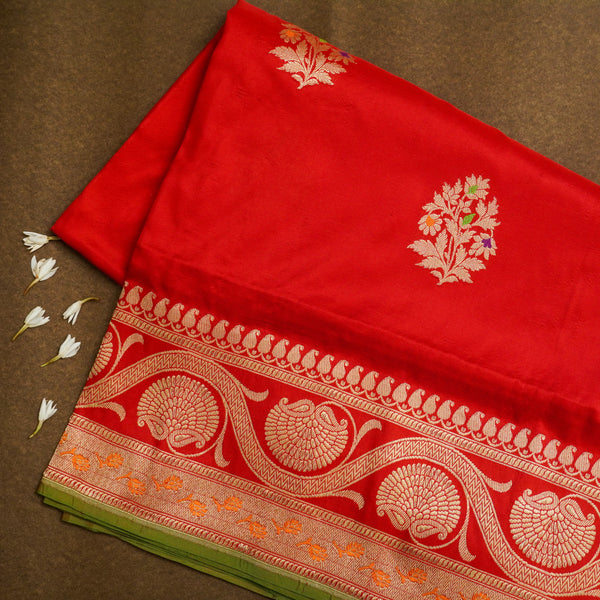 Red Pure Katan Silk Kadhuan Saree Handloom