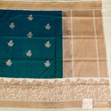 Rama Green Pure Katan Silk Kadhuan Kadhiyal Saree Handloom