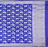 Royal Blue Pure Katan Silk Kadhwa Jangla Handloom Saree