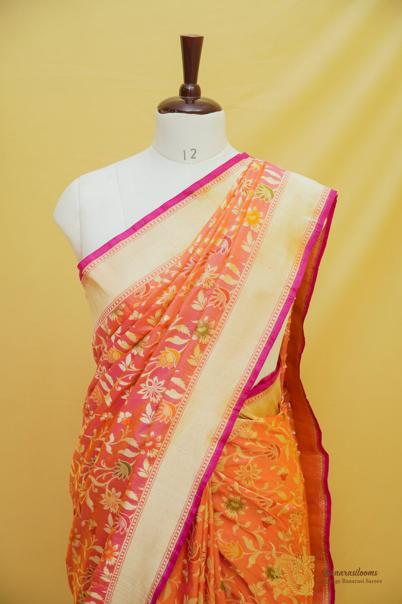 Gazri Pink Pure Katan Silk Handloom Saree