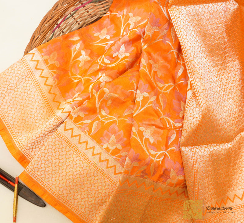 Orange Pure Katan Silk Saree Handloom
