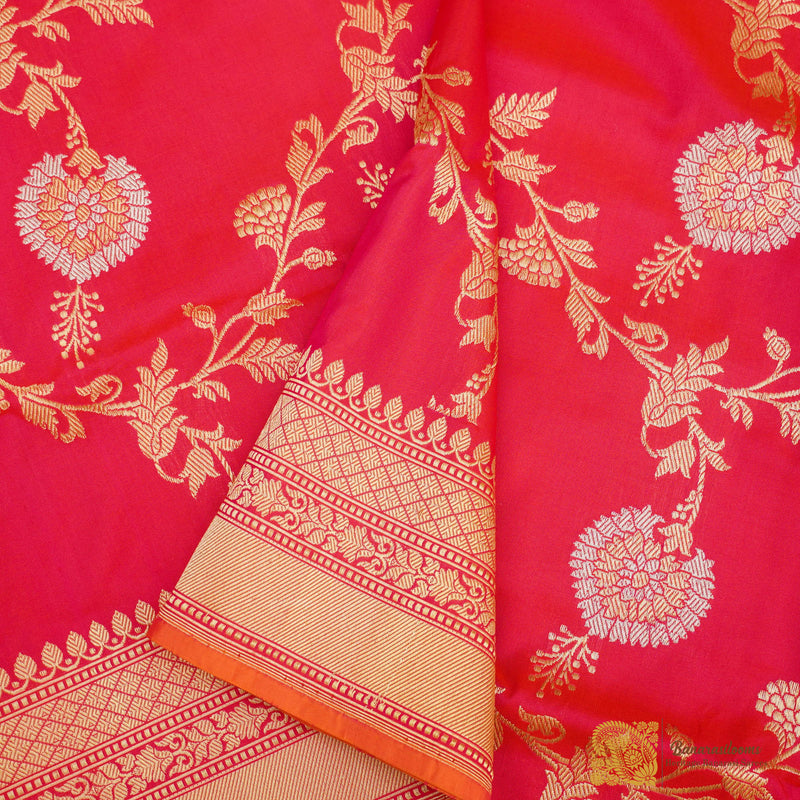 Rani Pink Pure Katan Silk Handloom Saree Kadhua Jangla