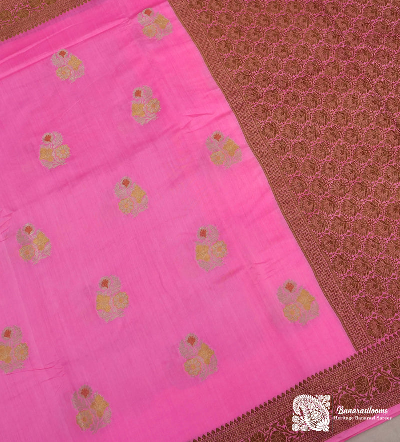 Pink Banarasi Cutwork Booti Chiniya Silk Saree