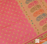 Saree Banarasi Peach Cutwork Booti Paithani Border Brocade Cotton Saree