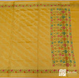 Saree Banarasi Light Yellow Cutwork Booti Paithani Border Brocade Cotton Saree
