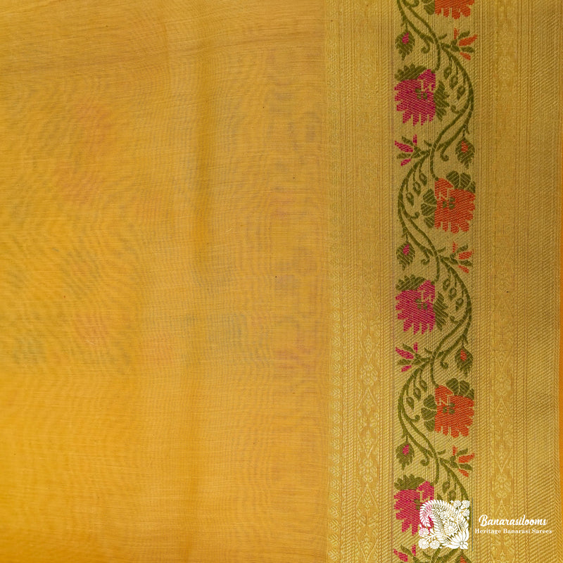 Saree Banarasi Light Yellow Cutwork Booti Paithani Border Brocade Cotton Saree