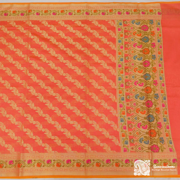 Saree Banarasi Orange Cutwork Booti Paithani Border Brocade Cotton Saree