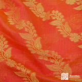 Saree Banarasi Orange Cutwork Booti Paithani Border Brocade Cotton Saree