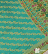 Saree Banarasi Sea Green Cutwork Booti Paithani Border Brocade Cotton Saree