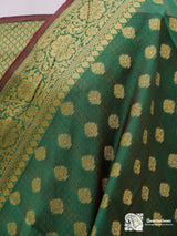 Bottle Green Banarasi Cutwork Booti Brocade Cotton Saree