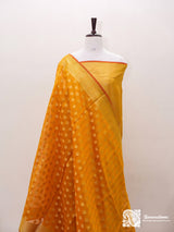 Musturd Yellow Banarasi Cutwork Booti Brocade Cotton Saree