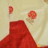 White Pure Katan Silk Kadhwa Boota Saree Handloom