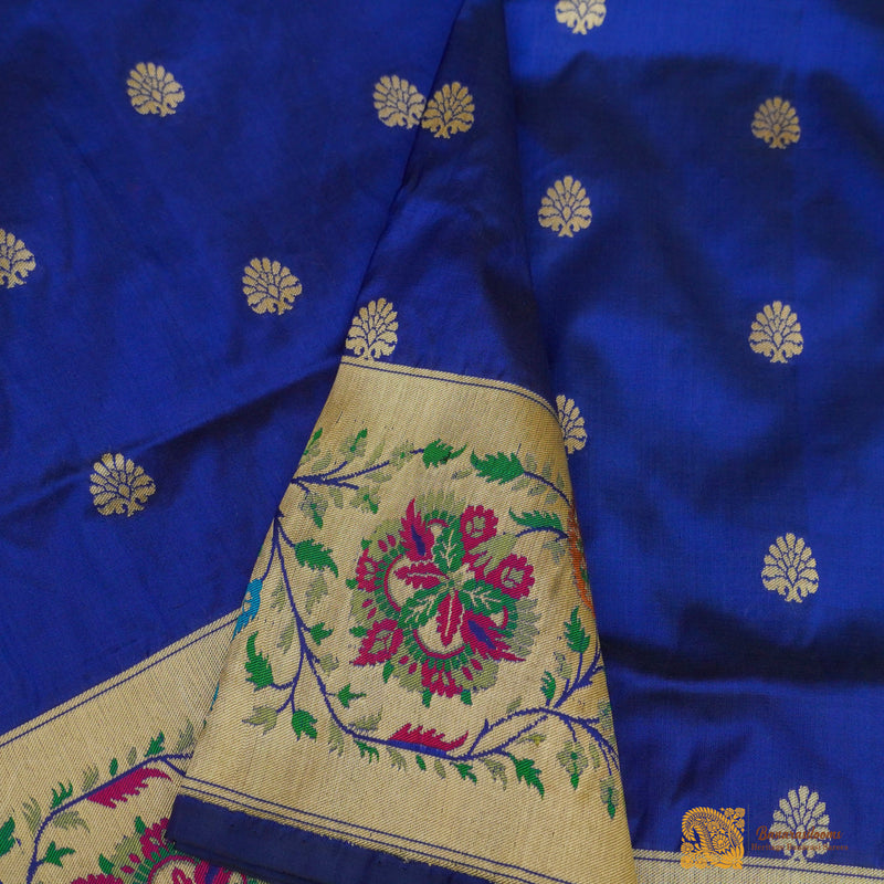 Royal Blue Pure Katan Silk Paithani Saree Handloom