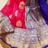 Rani Pink Pure Katan Silk Kadhiyal  Saree Handloom