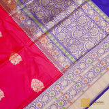 Rani Pink Pure Katan Silk Kadhiyal  Saree Handloom