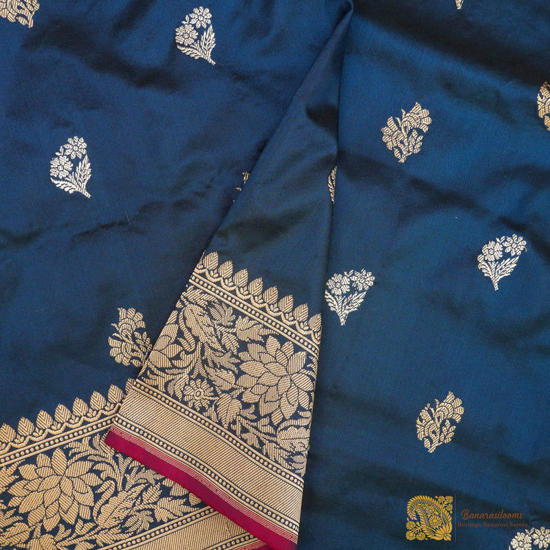 Blue Kadhuan Booti Pure Katan Silk Handloom Koniya