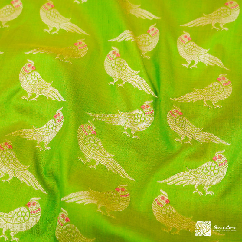 Parrot Green Pure Katan Silk Kadhuan Jangla Handloom Saree