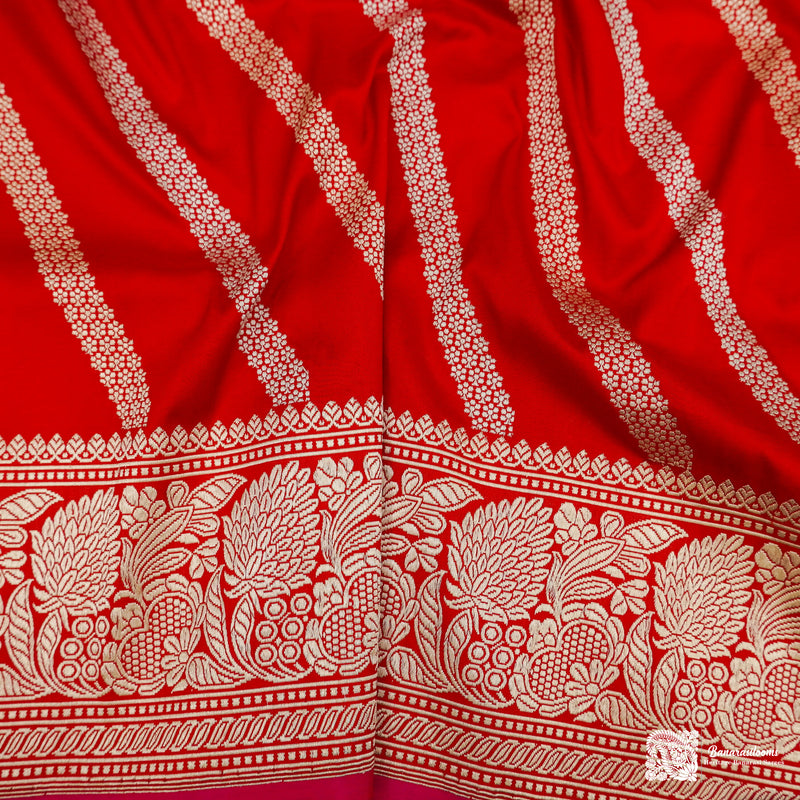 Red Pure Katan Silk kadhuan aadha Handloom Saree