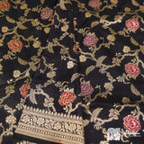 Black Pure Katan Silk Meenedar Cutwork Saree