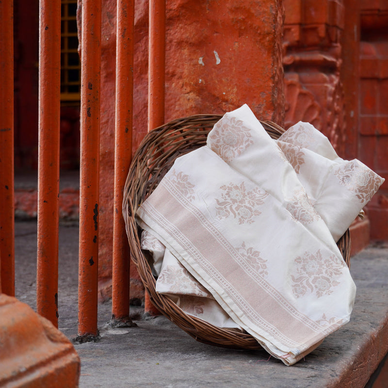 Off white Pure Katan Silk Handloom Dupatta