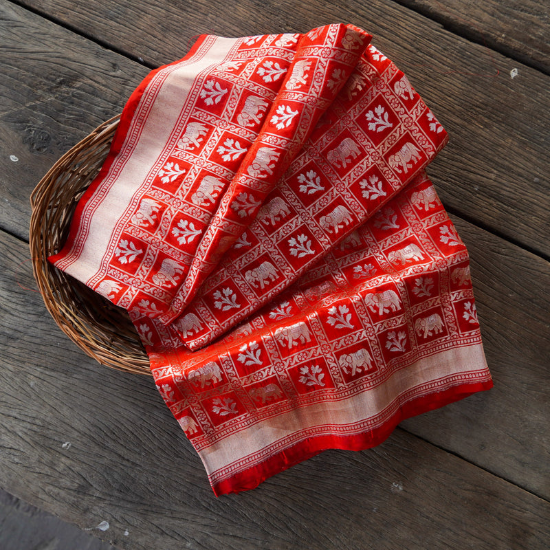 Red Pure Katan Silk Handloom Dupatta