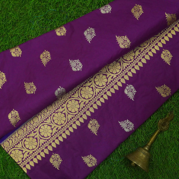 Violet Pure Katan Silk Kadhua Saree Handloom